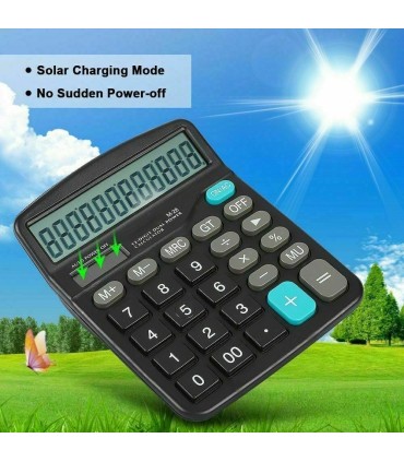 12 Digit Desk Calculator Large Buttons Solar Desktop Battery Office