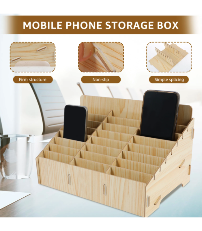 24 Slots Mobile Phone Storage Box Compartment Holder Shop Store Display Plywood Retail