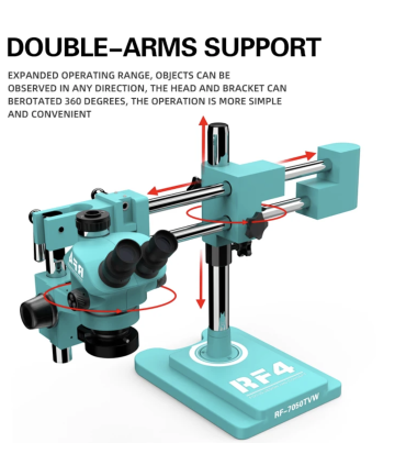RF4 RF7050TVW Trinocular Stereo Continuous Zoom Industrial Boom Microscope