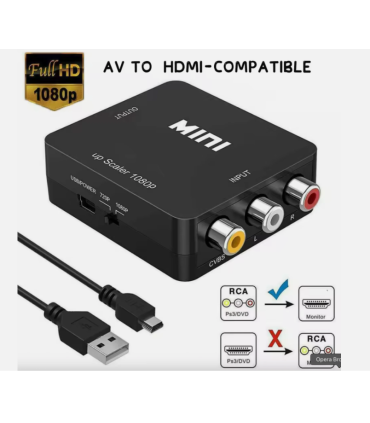 AV to HDMI 1080P RCA CVBS Video Audio Converter Mini Adapter HDTV/DVD Composite