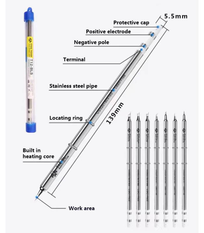Oss T12-BL Soldering Iron Tip for T12 Series Station Heater Solder straight Head