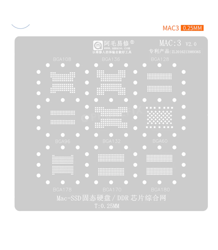 Apple Macbook Reballing Reball Stencil Steel Mesh CPU SSD motherboard 13 in 1